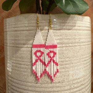 Beaded Breast Cancer Ribbon Earrings